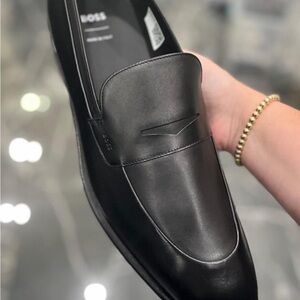 BOSS Men's Derrek Loaf Black Leather Loafers Slip On Shoes NEW Made In Italy